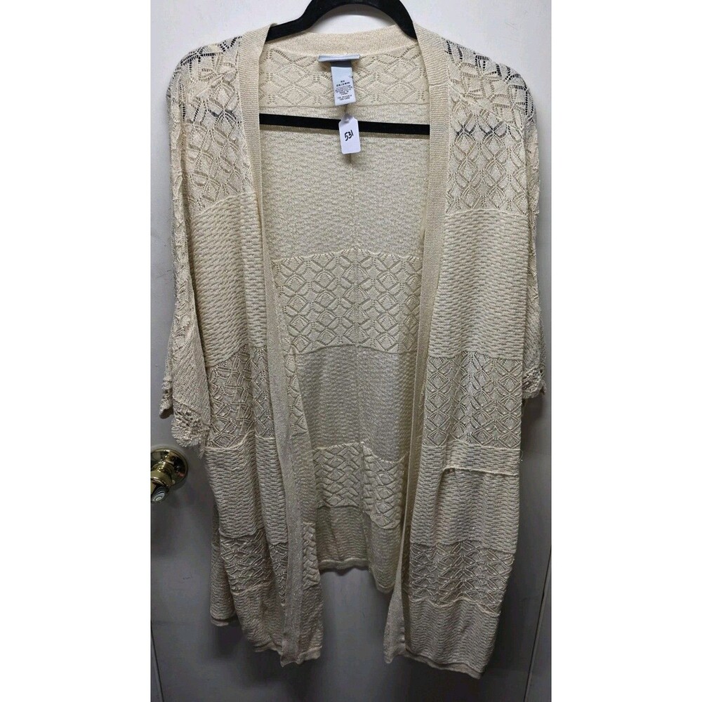 Catherines Cream and Gold Open-Knit Draped Cardigan 3X 26/28